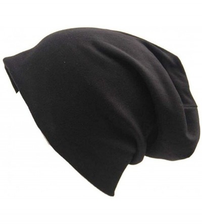 Skullies & Beanies Unisex Women Thin Solid Baggy Slouchy Oversized Cotton Sleep Beanie Hat Skull Cap - Black - CC18KZMG6AE $7.06