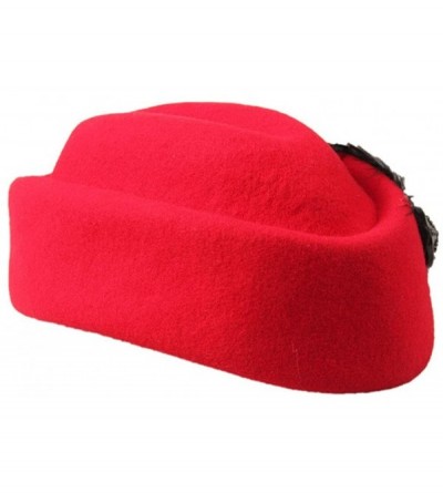 Berets Women's Retro Feather Wool Beret Cap Airline Stewardess Hat - Red - C1124X1D7WB $28.58