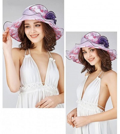 Sun Hats Women Summer Sun Hat Mulberry Silk Breathable Hat UV-Proof Sun Hat Foldable Flouncing Kentucky Derby Hats - Pink - C...