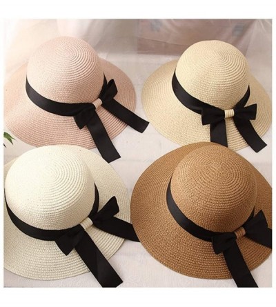 Sun Hats Large Straw Sun Hats for Women with UV Protection Wide Brim-Ladias Summer Beach Cap with Floppy - E1-beige - CU18QU0...