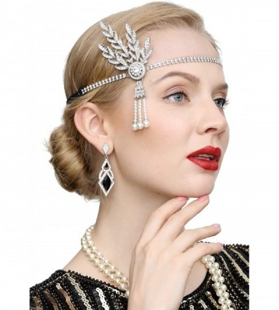 Headbands Art Deco 1920s Flapper Great Gatsby Leaf Wedding Bridal Tiara Pearl Headpiece Headband - Silver - C112M9AG5A7 $10.86
