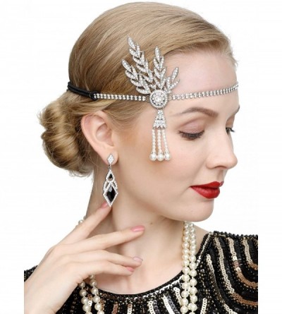 Headbands Art Deco 1920s Flapper Great Gatsby Leaf Wedding Bridal Tiara Pearl Headpiece Headband - Silver - C112M9AG5A7 $10.86