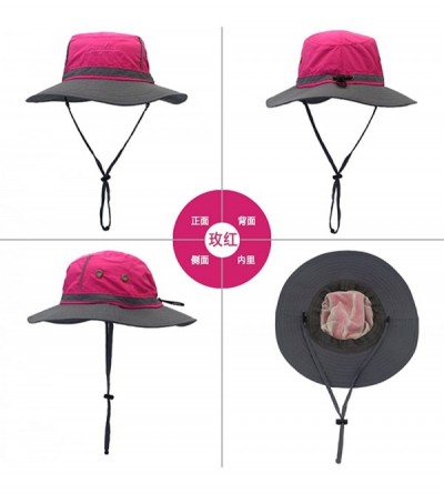 Sun Hats Wide Brim Sun Protection Bucket Hat Adjustable Outdoor Fishing - B16015-rose Red - CT185Y2HINR $10.42