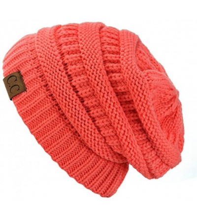 Skullies & Beanies Knit Soft Stretch Beanie Cap - Coral - CI12O2OXF5S $13.01