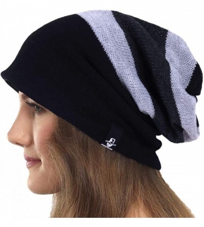 Skullies & Beanies Women's Slouchy Beanie Skull Cap Knitted Beret Warm Winter Hat - Black&grey - CC12N00CYCH $12.55