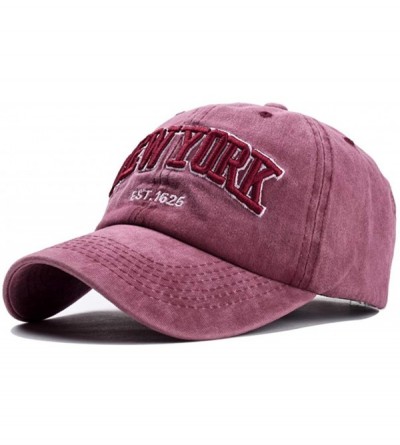Baseball Caps Baseball Hat New-York Distressed-Adjustable-Strapback - Washed Cotton Dad Hat Unisex - Red Wine - CA18H89KUSD $...