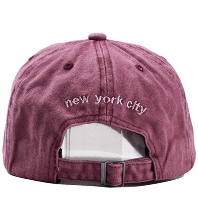 Baseball Caps Baseball Hat New-York Distressed-Adjustable-Strapback - Washed Cotton Dad Hat Unisex - Red Wine - CA18H89KUSD $...