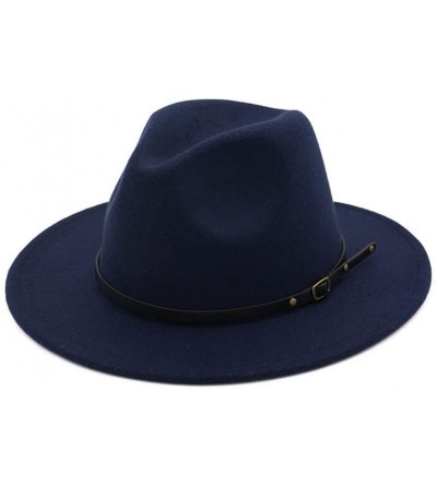 Fedoras Women's Wool Felt Outback Hat Panama Hat Wide Brim Women Belt Buckle Fedora Hat - E - CO18N72XMTQ $21.02