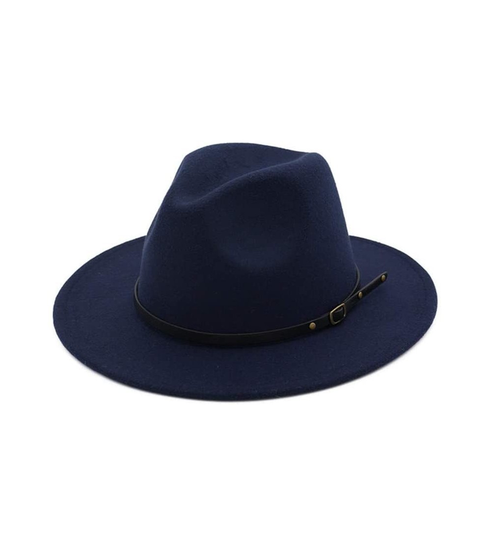 Fedoras Women's Wool Felt Outback Hat Panama Hat Wide Brim Women Belt Buckle Fedora Hat - E - CO18N72XMTQ $8.86