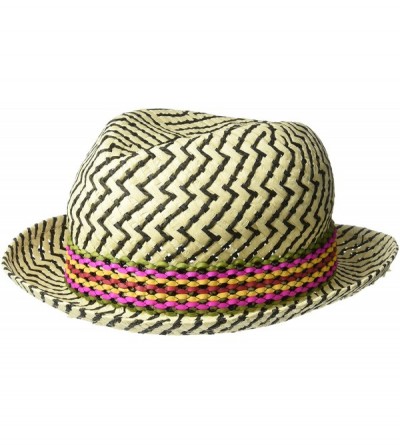 Fedoras Women's Textured Zigzag Paper Fedora with Braided Band - Multi Natural - CO18LQE7XY4 $21.20