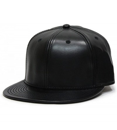 Baseball Caps Vintage Year Faux Leather Flat Brim Adjustable Strapback Baseball Cap (Black) - CB1281XSBXH $16.94