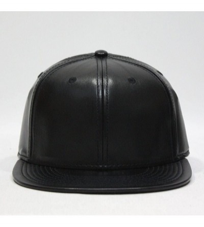 Baseball Caps Vintage Year Faux Leather Flat Brim Adjustable Strapback Baseball Cap (Black) - CB1281XSBXH $16.94
