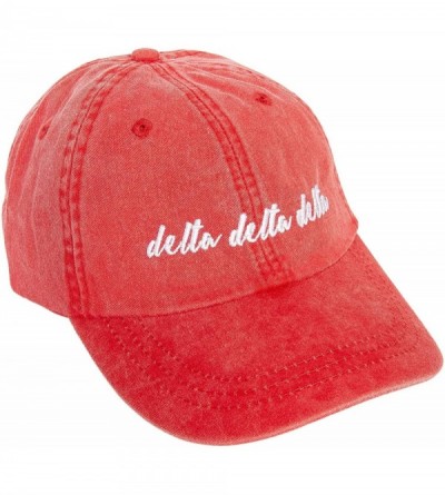 Baseball Caps Delta Delta Sorority Baseball Hat Cap Cursive Name Font tri Delta - Red - CX18S7ZIICR $14.75