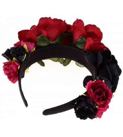 Headbands Day of The Dead Headband Costume Rose Flower Crown Mexican Headpiece BC40 - Two Burgundy Rose - CW186SSC84K $9.57