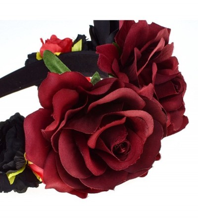 Headbands Day of The Dead Headband Costume Rose Flower Crown Mexican Headpiece BC40 - Two Burgundy Rose - CW186SSC84K $9.57