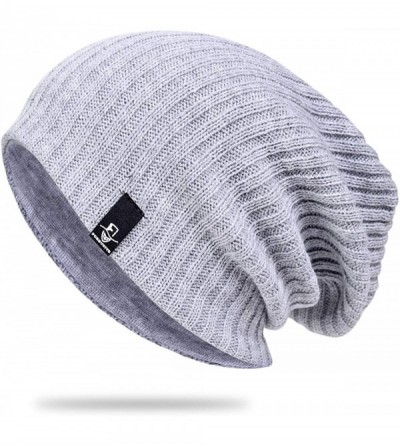 Skullies & Beanies Mens Slouchy Beanie Hat Summer Oversized Knit Cap for Women Winter Skull Cap B309 - Light Grey - CA18XI3GD...