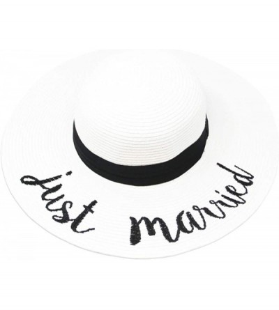 Sun Hats Women Spring Summer Beach Paper Embroidered Lettering Floppy Hats - Just Married - White - CG18QG2EUGL $14.44