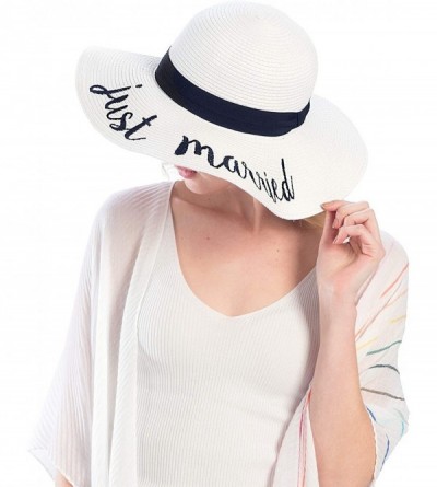 Sun Hats Women Spring Summer Beach Paper Embroidered Lettering Floppy Hats - Just Married - White - CG18QG2EUGL $14.44
