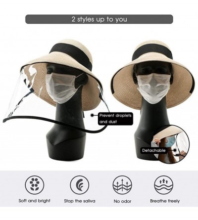 Sun Hats Packable UPF Straw Sunhat Women Summer Beach Wide Brim Fedora Travel Hat 54-59CM - 00761_beige(with Face Shield) - C...