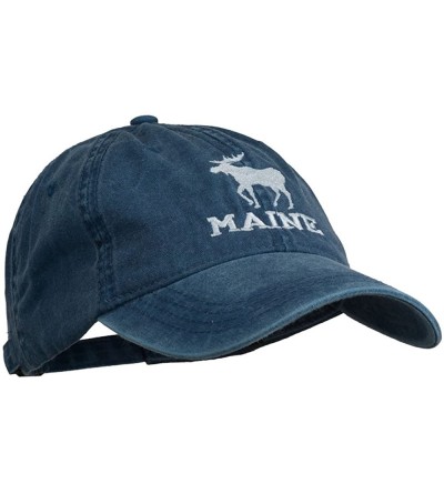 Baseball Caps Maine State Moose Embroidered Washed Dyed Cap - Blue - CG11P5HWJZJ $21.30