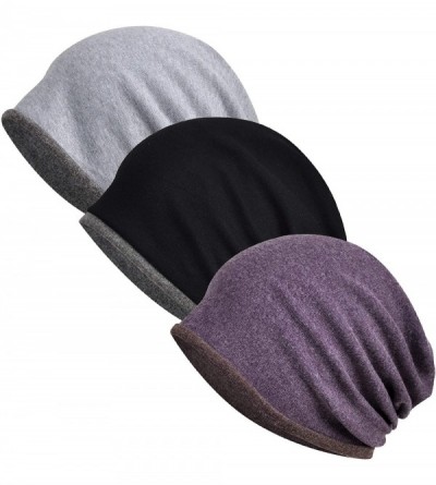 Skullies & Beanies Women's Baggy Slouchy Beanie Chemo Cap for Cancer Patients - 3 Pack Gray & Black & Purple - CN194R53H85 $2...
