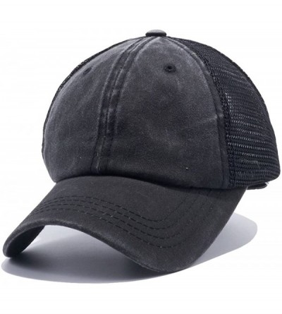 Baseball Caps Plain Dyed Trucker Dad Hat Unstructured Buckle Strap Baseball Cap - Black - CM18CMNWI0W $13.30
