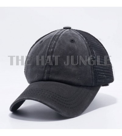 Baseball Caps Plain Dyed Trucker Dad Hat Unstructured Buckle Strap Baseball Cap - Black - CM18CMNWI0W $13.30