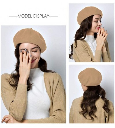 Berets 95% Wool Beret Artist Hat French Hat Casual Solid Color Spring Winter Hat for Women - Khaki - CU18I5L0D2N $11.78