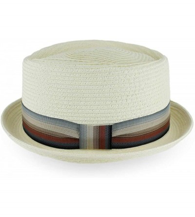 Fedoras Belfry Men/Women Summer Straw Pork Pie Trilby Fedora Hat in Blue- Tan- Black - Maxxivory - CY193670ZWG $86.04