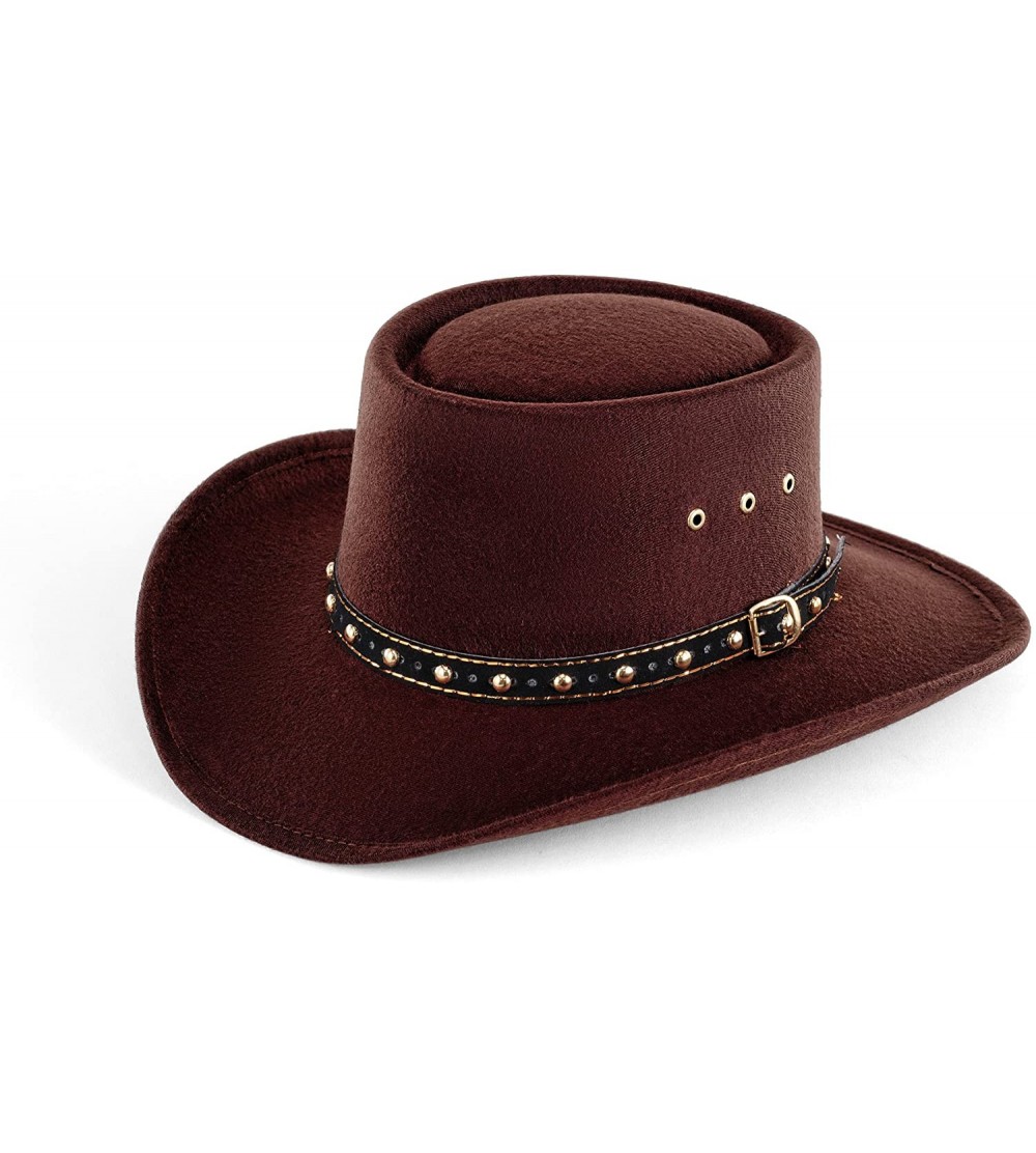 Cowboy Hats Western Faux Felt Gambler Cowboy Hat -Brown L/XL (Elastic Band) - Brown - C611N4L7TGH $23.16