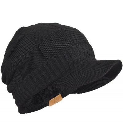 Skullies & Beanies Men Stripe Knit Visor Beanie Hat for Winter - B322-black - CR186XLNWM2 $14.30