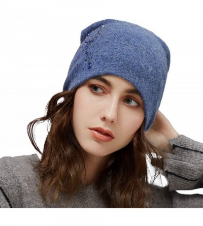 Skullies & Beanies Slouchy Beanie Skull Cap for Women Winter Hat with Rhinestone Classic Stretchable Women Knit Hat - Blue - ...