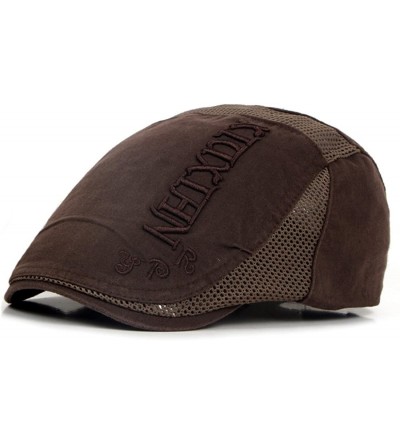 Newsboy Caps Mesh Newsboy Caps Embroidery Flat Cap Breathable Duckbill Hat Driving Beret Hats - Coffee 1 - CT18D032M94 $21.79