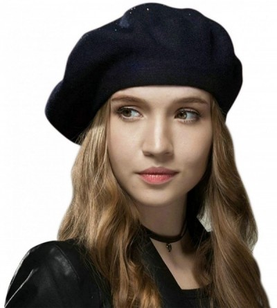 Berets Women Beret Hat French Wool Beret Beanie Cap Classic Solid Color Autumn Winter Hats - Navy Blue - CI18H0A8ZR2 $14.32