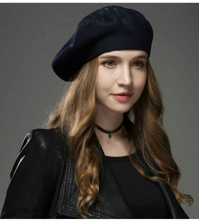 Berets Women Beret Hat French Wool Beret Beanie Cap Classic Solid Color Autumn Winter Hats - Navy Blue - CI18H0A8ZR2 $14.32