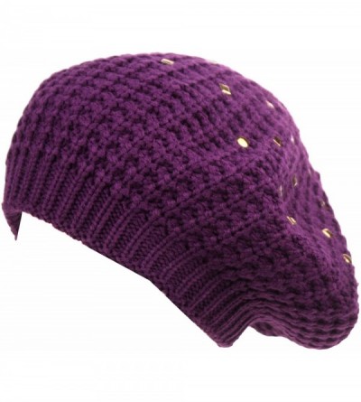 Berets Women Winter Warm Ski Knitted Crochet Baggy Skullies Cap Beret Hat - Br1664purple - CZ187GE87H4 $8.42