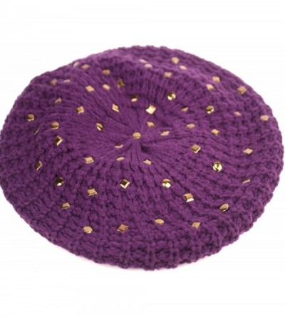 Berets Women Winter Warm Ski Knitted Crochet Baggy Skullies Cap Beret Hat - Br1664purple - CZ187GE87H4 $8.42