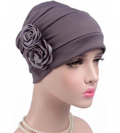 Skullies & Beanies Ruffle Chemo Turban Headband Scarf Beanie Cap Hat for Cancer Patient - Gray - CF183RMXMOX $9.25