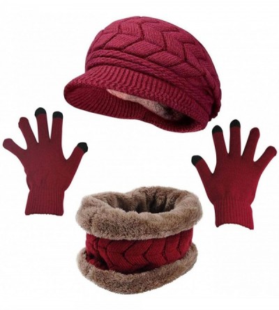 Newsboy Caps Winter Hats Gloves for Women Knit Warm Snow Ski Outdoor Caps Touch Screen Mittens - CF18K6QK42K $16.81