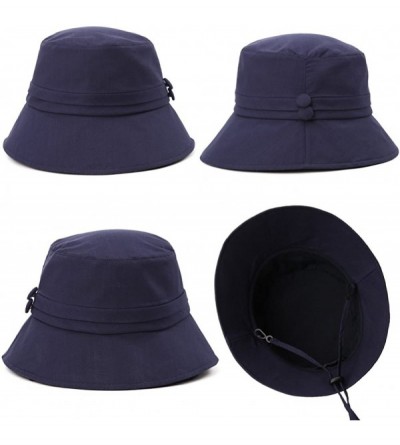 Sun Hats Bucket Cord Sun Summer Beach Hat Wide Brim for Women Foldable UPF 50+ - 89024-navy Blue - C318UQT6ZZT $20.85