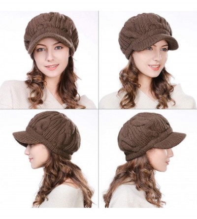 Skullies & Beanies Wool Knitted Visor Beanie Winter Hat for Women Newsboy Cap Warm Soft Lined - 10120_coffee - CO128NE0TVV $1...