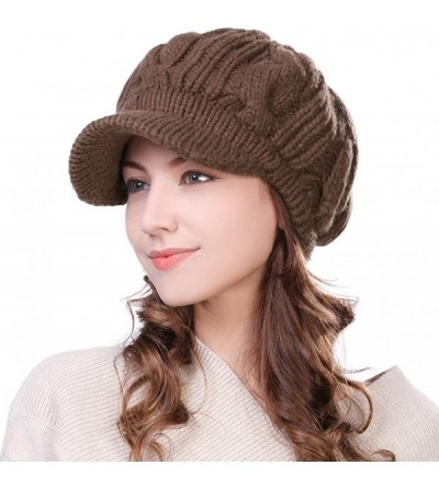 Skullies & Beanies Wool Knitted Visor Beanie Winter Hat for Women Newsboy Cap Warm Soft Lined - 10120_coffee - CO128NE0TVV $1...