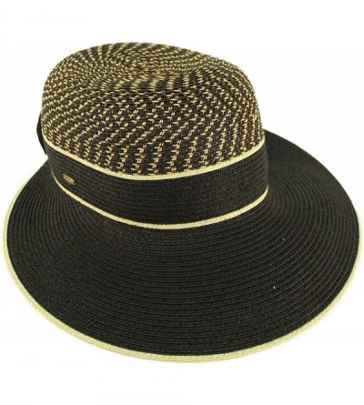 Sun Hats Backless Brim Floppy Visor 3-3/4" Brim Ribbon Bow Beach Pool Sun Hat - Black - CZ18D33WQLT $17.36