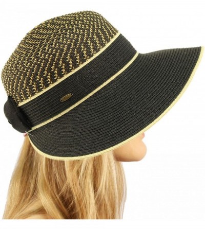 Sun Hats Backless Brim Floppy Visor 3-3/4" Brim Ribbon Bow Beach Pool Sun Hat - Black - CZ18D33WQLT $17.36