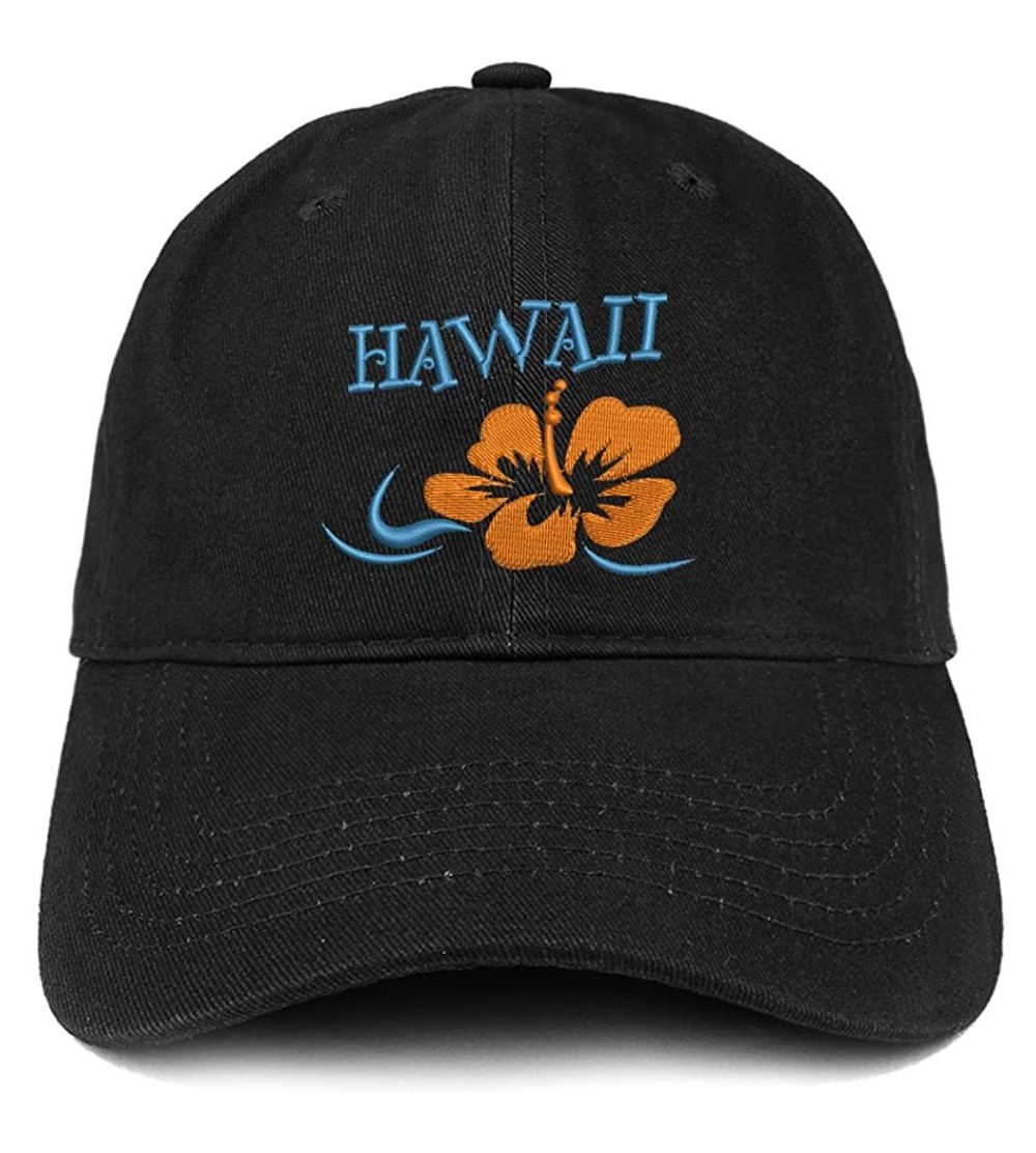 Baseball Caps Hawaii and Hibiscus Embroidered Brushed Cotton Dad Hat Ball Cap - Black - CZ180D8WUXD $15.31