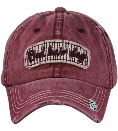 Baseball Caps Unisex Vintage Distressed Patched Phrase Adjustable Baseball Dad Cap - Bad Hair Day- Burgundy - CP186AKS9WO $12.67