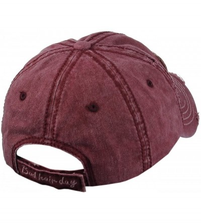 Baseball Caps Unisex Vintage Distressed Patched Phrase Adjustable Baseball Dad Cap - Bad Hair Day- Burgundy - CP186AKS9WO $12.67