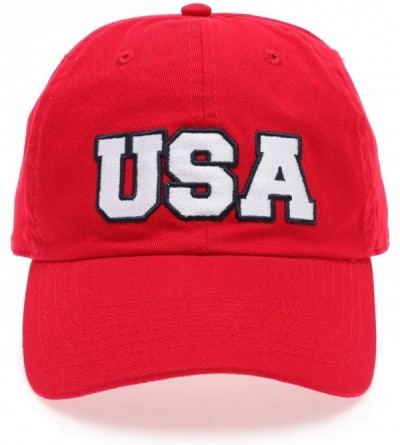 Baseball Caps USA American Flag Embroidered 100% Cotton Adjustable Strap Baseball Cap Hat - Usa - Red - C4196757C5Z $13.74