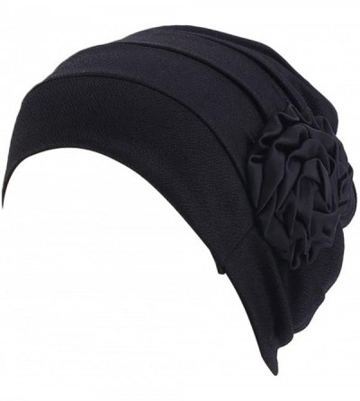 Skullies & Beanies Flower Chemo Turban Ruffle Headwear for Cancer Sleep Beanie Caps - Black-1 Pair - C118SHLL326 $6.98
