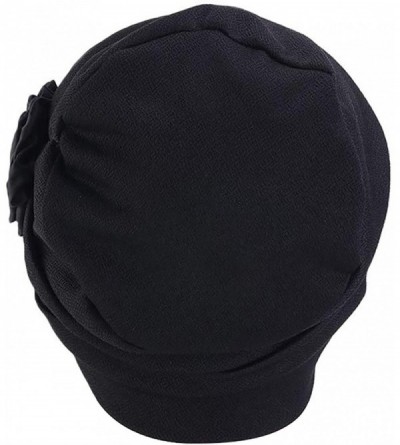 Skullies & Beanies Flower Chemo Turban Ruffle Headwear for Cancer Sleep Beanie Caps - Black-1 Pair - C118SHLL326 $6.98